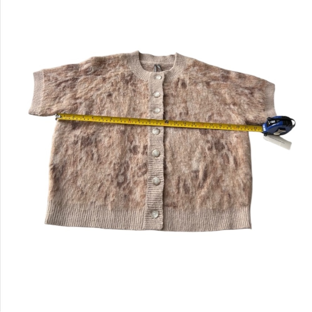 Anthropologie Women Cropped Short Sleeve Cardigan Animal Print Sweater SZ XL NEW - Picture 9 of 14